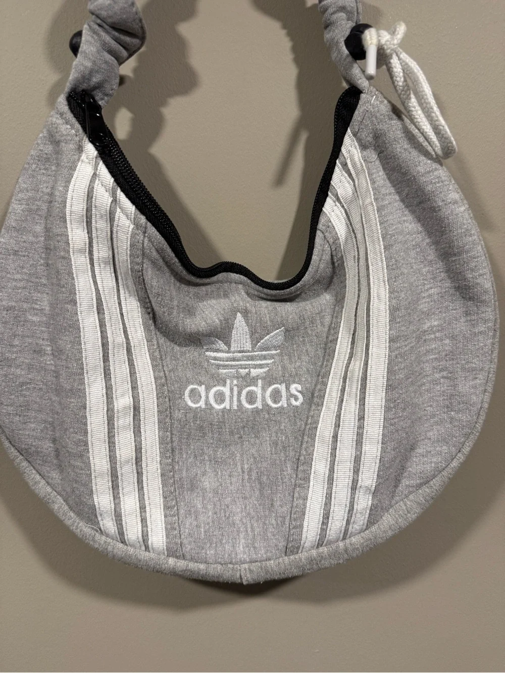 Adidas inspired rework Grey Scrunch-Handle Hobo Shoulder Bag NWOT